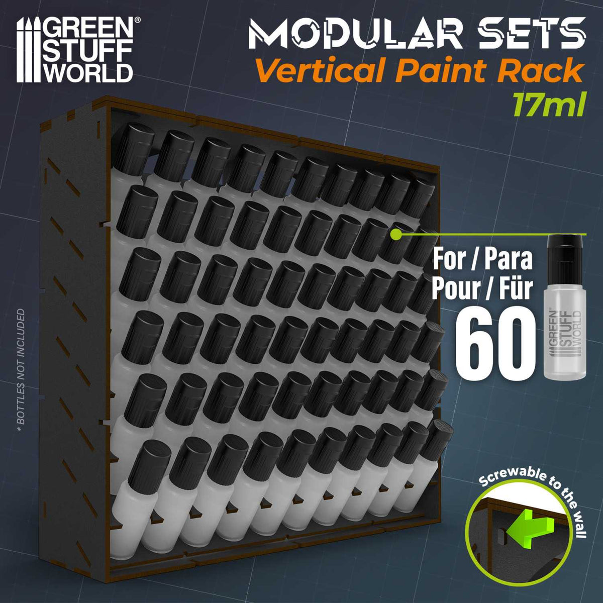 Green Stuff World: Modular Paint Rack: Vertical (17ml) - Black