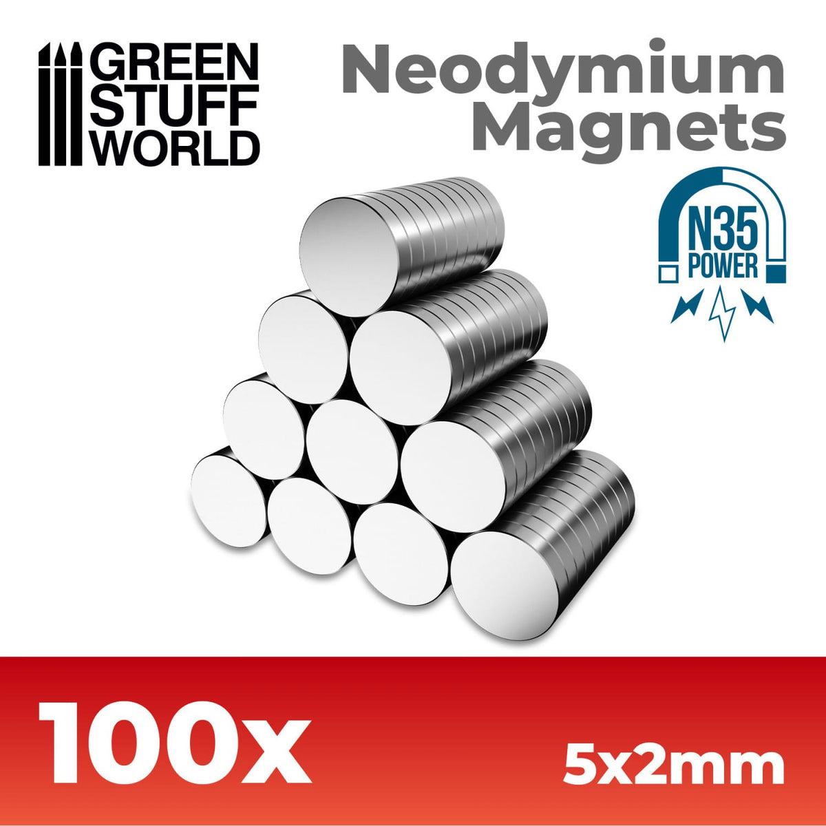 Green Stuff World: Neodymium Magnets: (5x2mm) - 100 units (N35)
