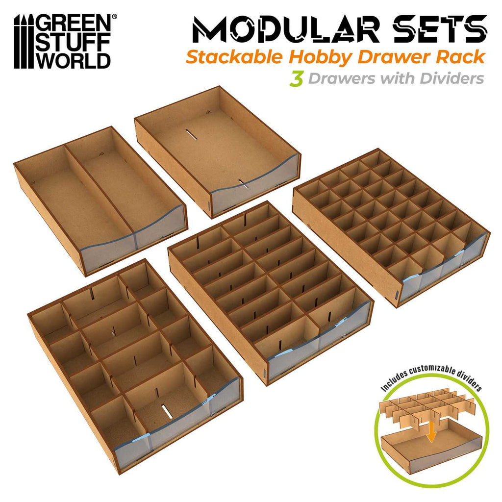 Green Stuff World: Stackable Hobby Drawer Rack with 5 Horizontal Drawers - Natural Wood