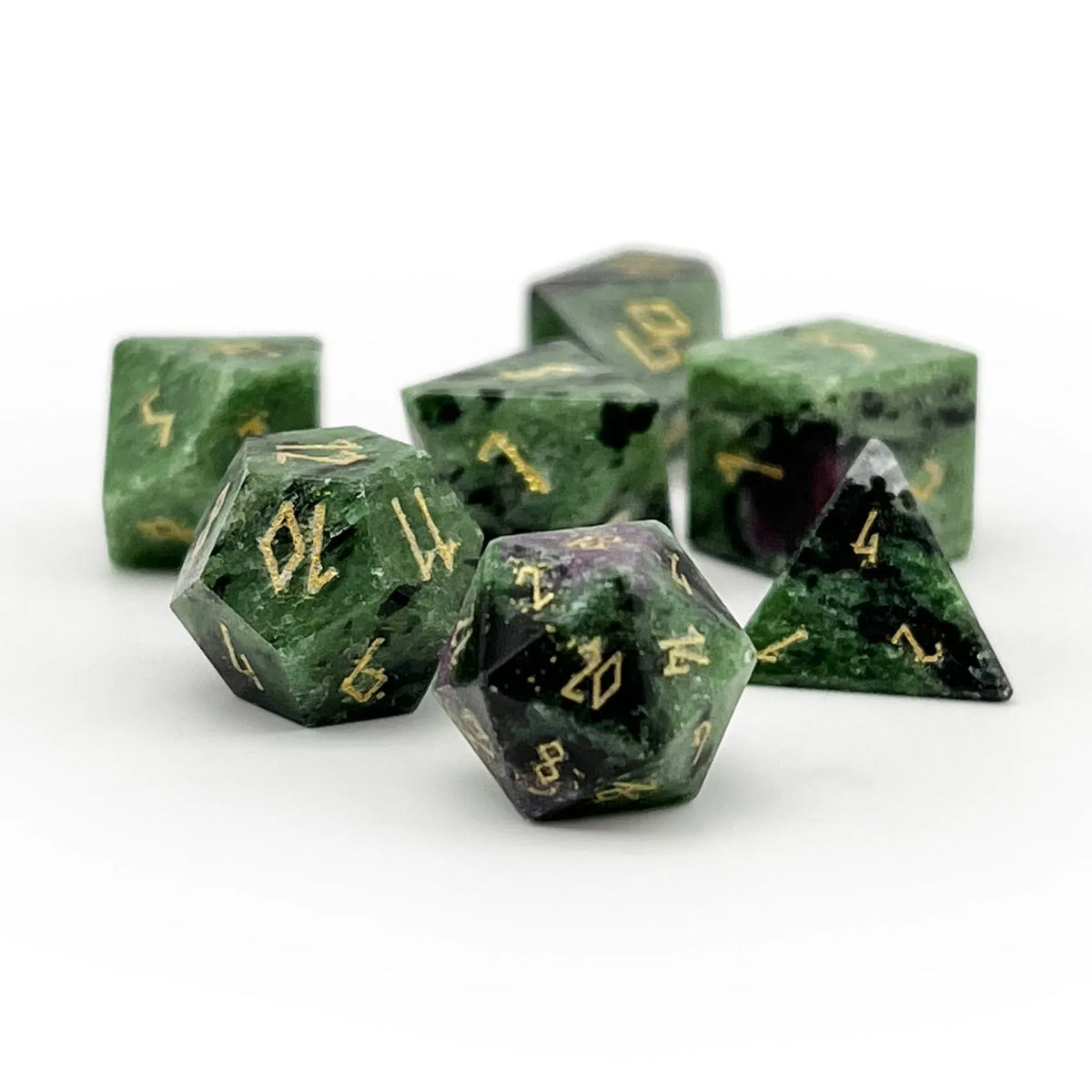 Norse Foundry: Pebble Gemstone Dice - Ruby Zoisite (7pc Set)