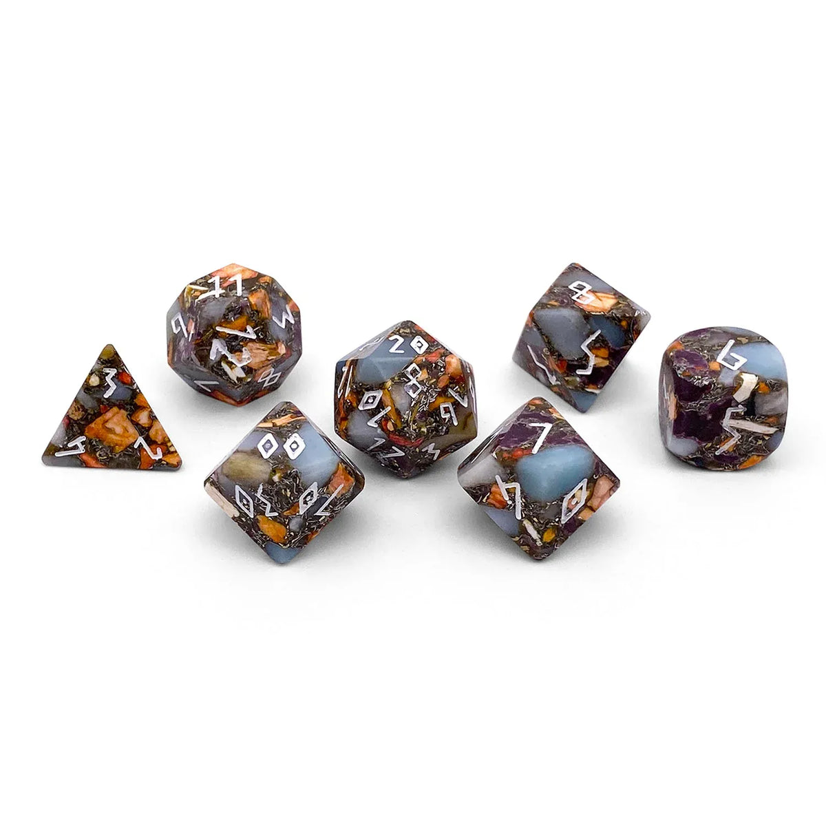 Norse Foundry: TruStone Dice - Amazonite Orange Imperial Jasper with Copper (7pc Set)